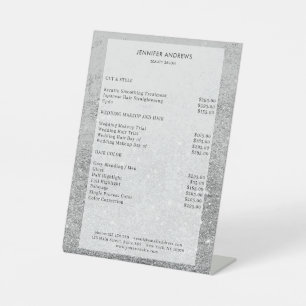 Moderner Silber Glitzer Salon Price Sockelschild Pedestal Sign