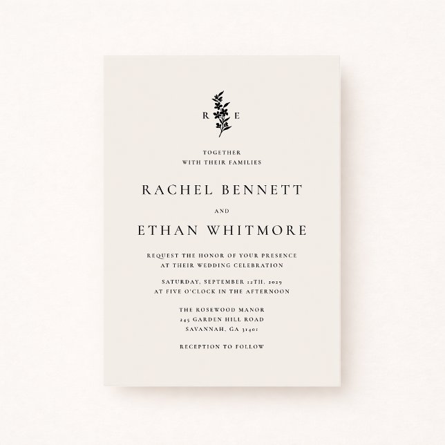 modernI vory Botanical Monogram Wedding Invitation (Creator Uploaded)