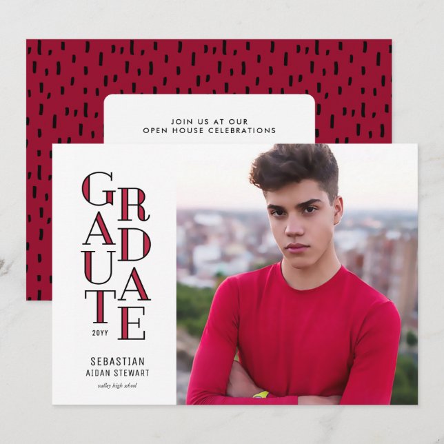 Modernist Red Graduation Announcement (Front/Back)