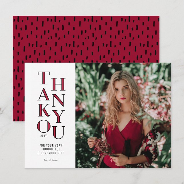 Modernist Red Graduation Thank You Card (Front/Back)