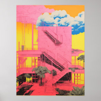 Modernist Steps: The Pink Architectural Vision Poster