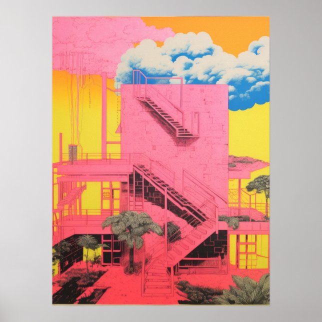 Modernist Steps: The Pink Architectural Vision Poster (Front)