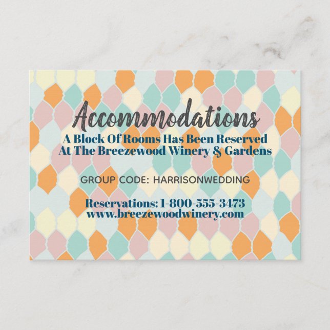 Modernly Retro | Wedding Hotel Accommodation Card (Front)