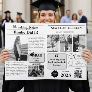 ModernMinimalist College Graduation Newspaper  Invitation