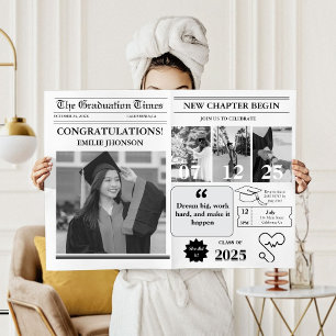 ModernMinimalist College Graduation Newspaper  Invitation