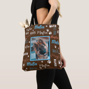 ModernPersonalized Photo Names Brown Blue Dog Tote Bag
