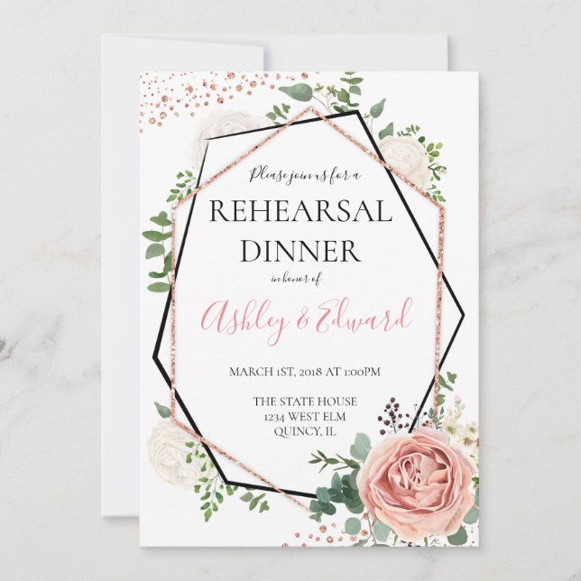 ModernRose Gold Geometric Rehearsal Dinner Invite (Front)