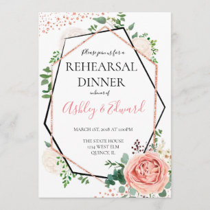 ModernRose Gold Geometric Rehearsal Dinner Invite