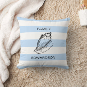 Modernt Blue Stripes sea shell beach personal Cushion