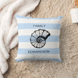 Modernt Blue Stripes sea shell beach personal Cushion