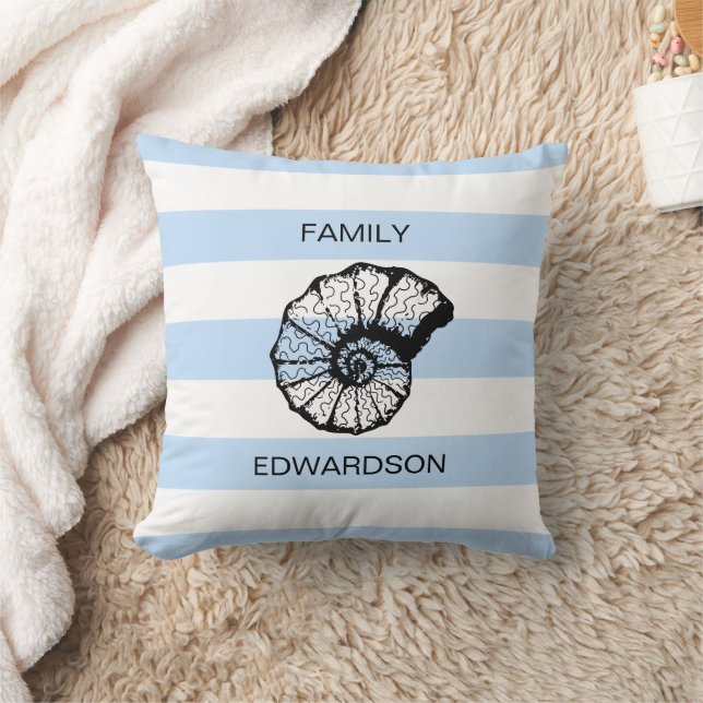 Modernt Blue Stripes sea shell beach personal Cushion (Blanket)