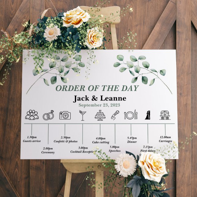 ModernWedding order of the day, eucalyptus branch Poster (Creator Uploaded)