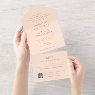 Moderrn Peach QR Code Elegant Wedding All In One Invitation