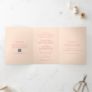 Moderrn Peach QR Code Elegant Wedding Tri-Fold Invitation