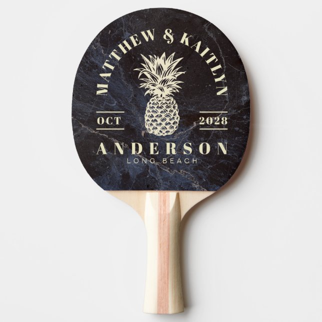 Modest Dark Stone Tropical Pineapple Wedding Crest Ping Pong Paddle (Front)