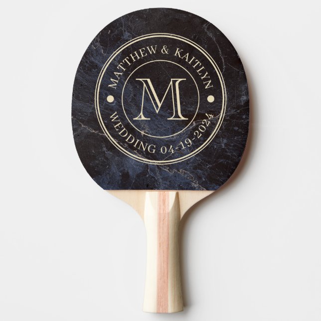 Modest Dark Stone Wedding Monogram Ping Pong Paddle (Front)