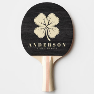 Modest Dark Wood Four Leaf Clover with Name Ping Pong Paddle