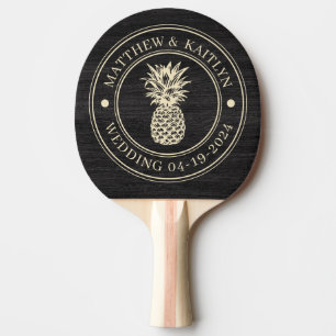 Modest Dark Wood Pineapple Wedding Crest & Names Ping Pong Paddle