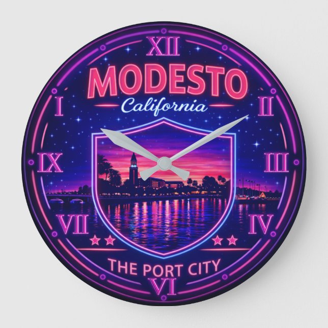 Modesto California Riverfront Large Clock (Front)