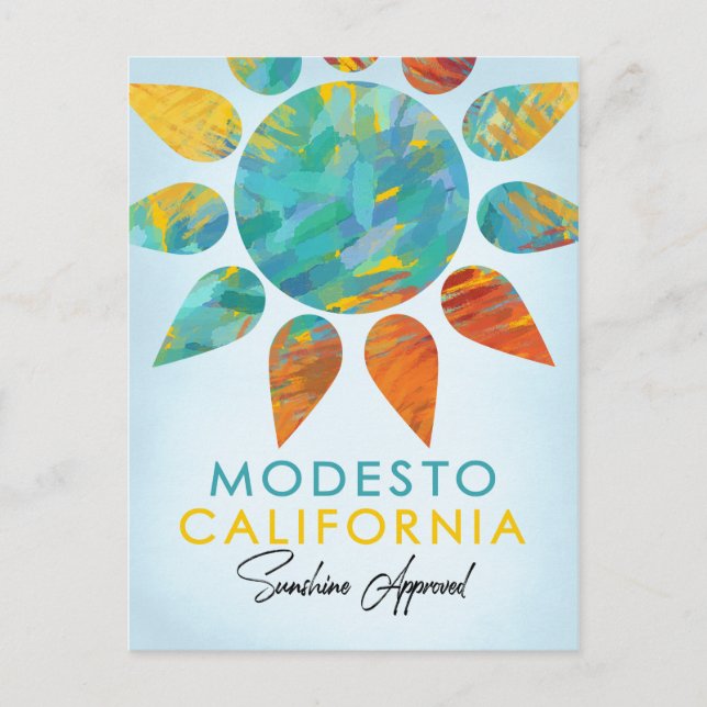Modesto California Sunshine Travel Postcard (Front)