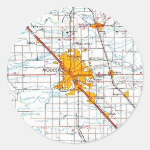 Modesto California Vintage Map Classic Round Sticker