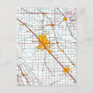 Modesto California Vintage Map Postcard