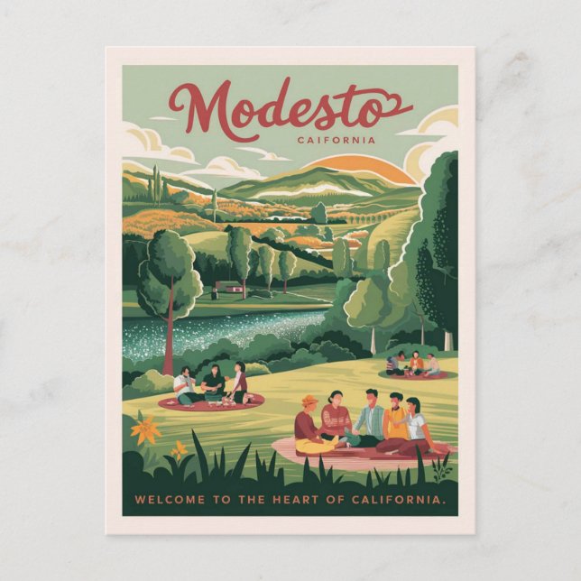 Modesto,  Welcome to the heart of California Postcard (Front)