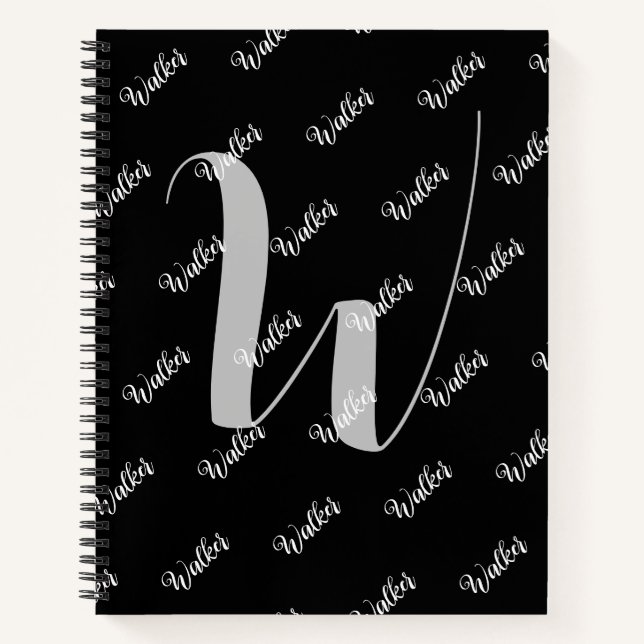 Modish Black Colour - Initial Name Monogrammed Notebook (Front)