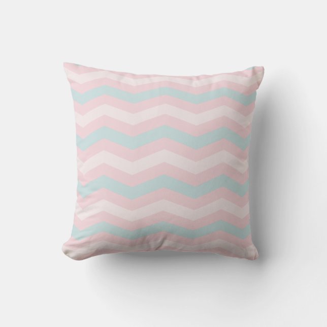Modish Blue Green Pink Stripes Trend Pastel Colour Cushion (Front)