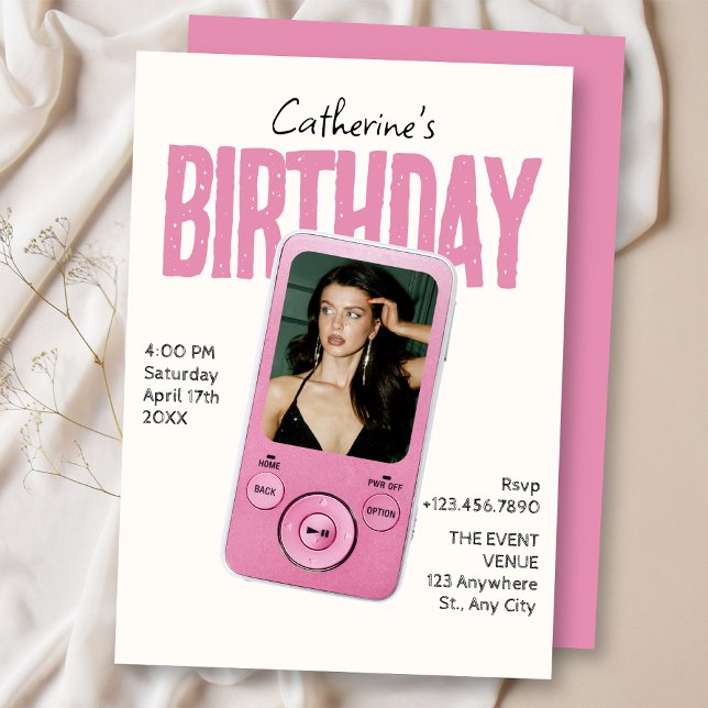 Modist pink white birthday  invitation (Creator Uploaded)