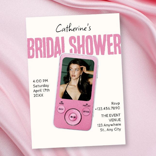 Modist pink white bridal shower invitation (Creator Uploaded)