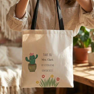Modren Aesthetic Cactus Minimal Teacher Gift Tote Bag