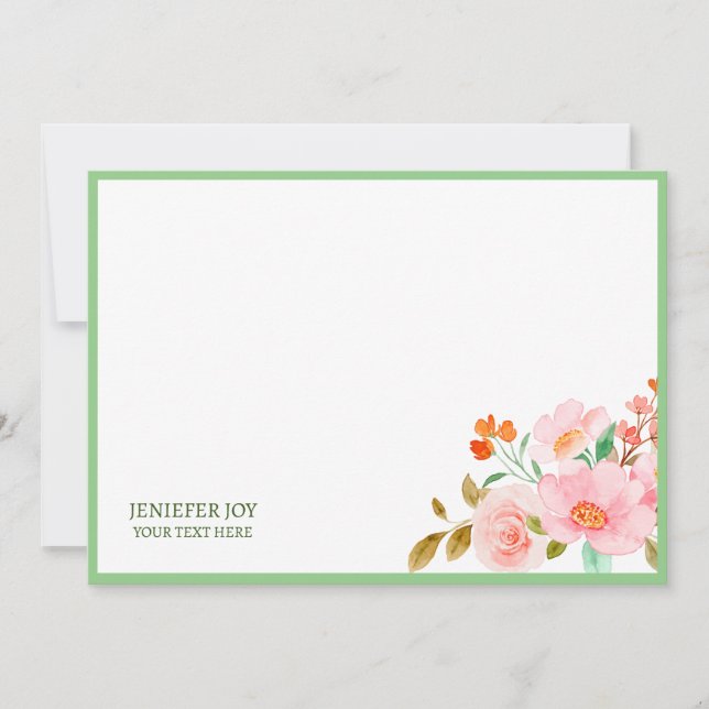Modren chic pastel Blush Pink Greenery Note Card  (Front)