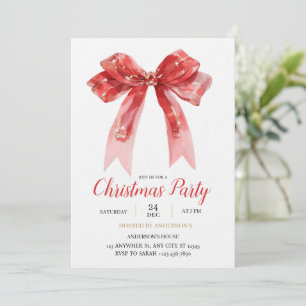 modren red bow Christmas  Invitation