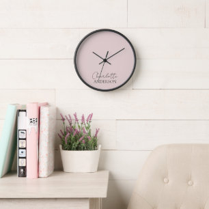 Modrn Minimalist Simple Name Blush Pink Clock