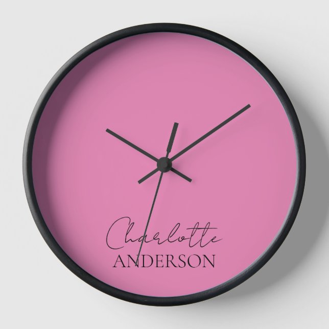  Modrn Minimalist Simple Name Pink  Clock (Front)