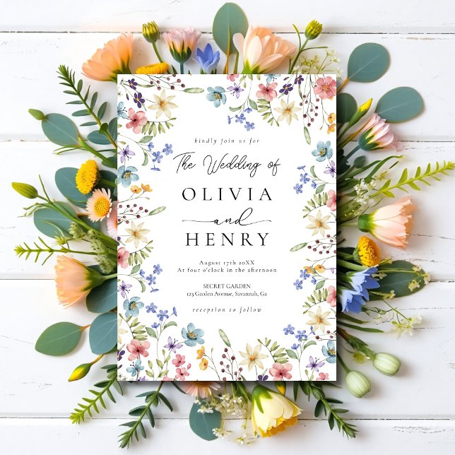 Modrn Rustic Garden Botanical Wildflower Wedding Invitation (Creator Uploaded)