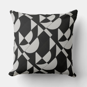 Modular Noir Echo Geometric Black White Cotton Cushion