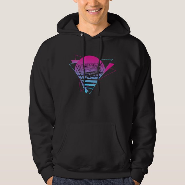 Modular Synthesizer Analogue Vaporwave Techno Cat Hoodie (Front)