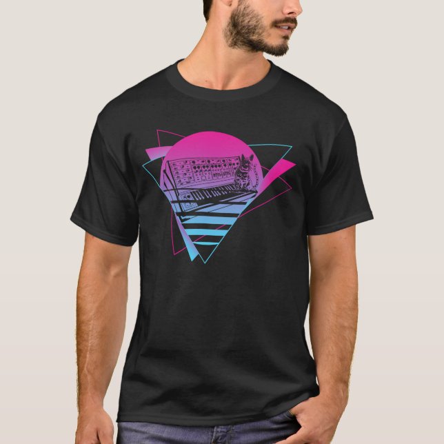 Modular Synthesizer Analogue Vaporwave Techno Cat T-Shirt (Front)