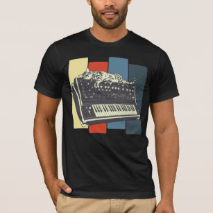 Modular Synthesizer Keyboard Vintage Analogue Cat T-Shirt