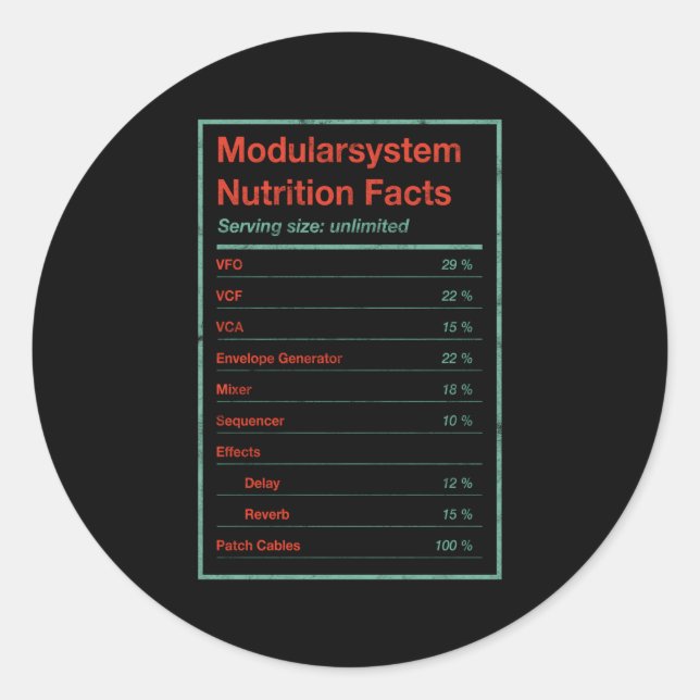 Modular System Nutrition Facts Eurorack Synth Vcf  Classic Round Sticker (Front)