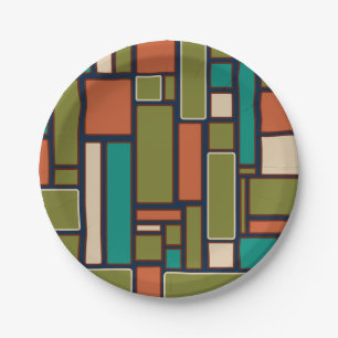 Modulus Midcentury Modern Retro Geometric Pattern Paper Plate