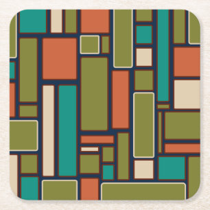 Modulus Midcentury Modern Retro Geometric Pattern Square Paper Coaster