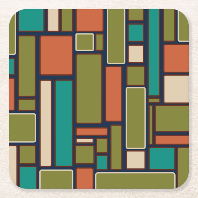 Modulus Midcentury Modern Retro Geometric Pattern Square Paper Coaster (Front)