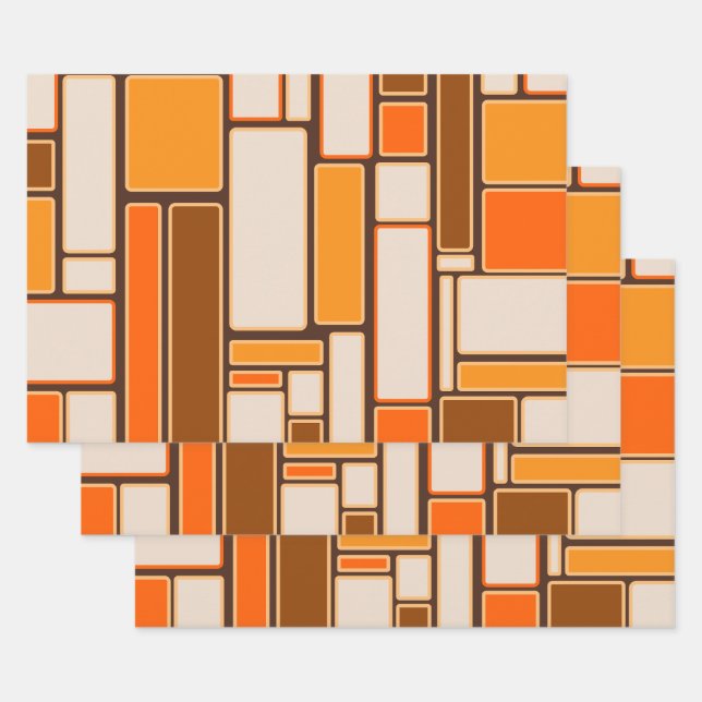 Modulus Retro Geometric Mid Century Modern 70s Wrapping Paper Sheet (Set)