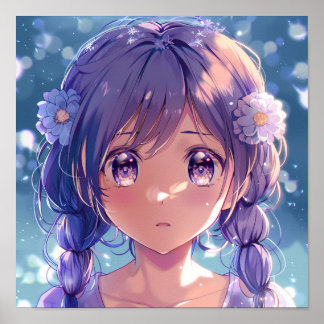 Moe Anime Girl Floral Portrait Poster