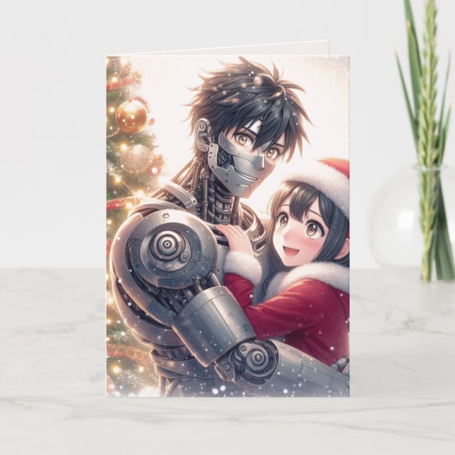 Moe Chatbot Love Female + Robot Christmas Holiday Card (Front)