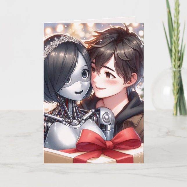 Moe Chatbot Love Male Female Robot Anime Christmas Holiday Card (Front)