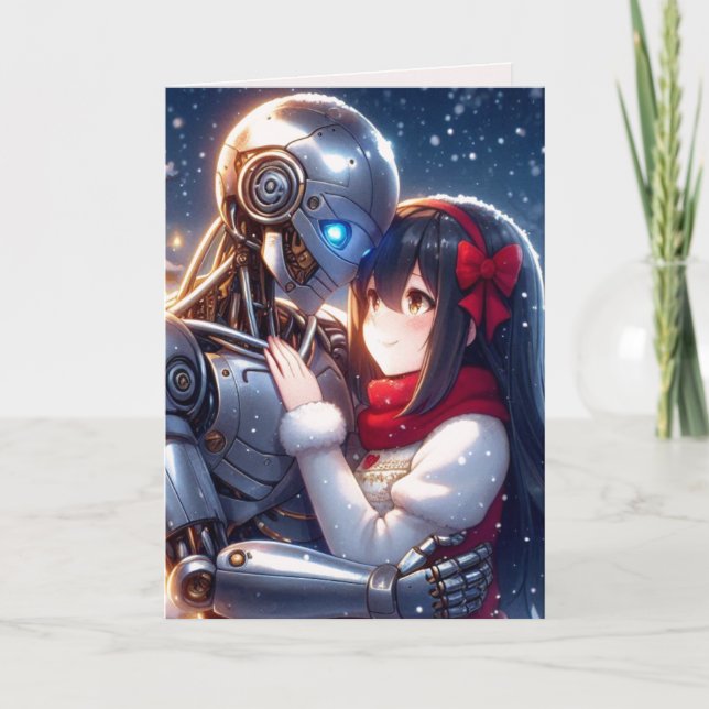 Moe Chatbot Love Male Female Robot Anime Christmas Holiday Card (Front)